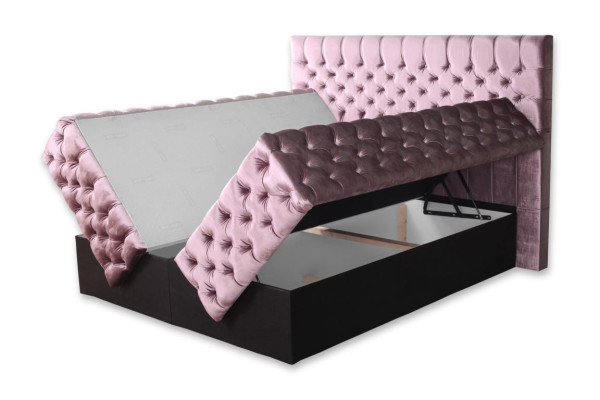 Chesterfield roze tweepersoons slaapkamer houten meubels ontwerp elegante bekleding stof