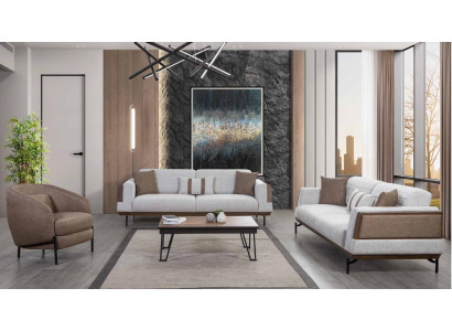Grijs-bruine bankstel 3+3+1 zits woonkamerset + luxe salontafel.