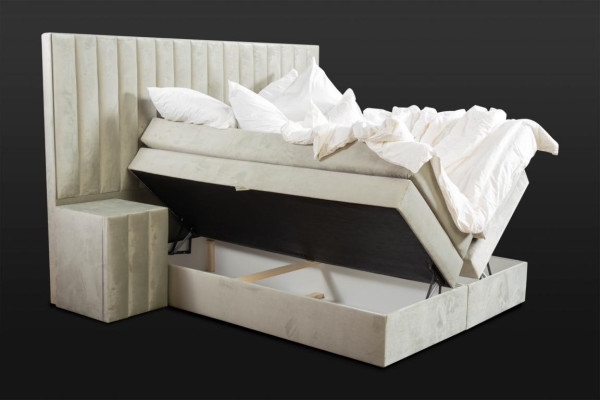 Modern taupe tweepersoonsbed met 2 nachtkastjes slaapkamer boxspringbed