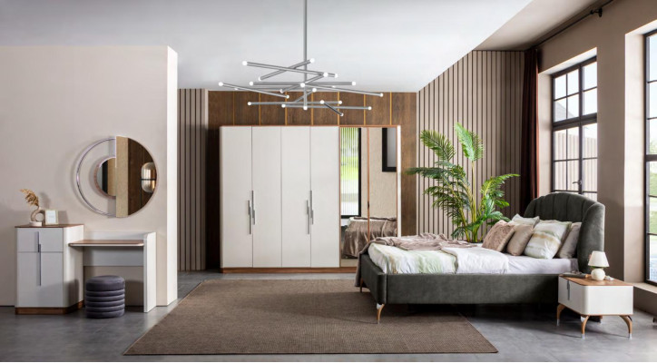 Modern slaapkamer set Bed 2x nachtkastjes Kaptafel met spiegel Kast Nieuw