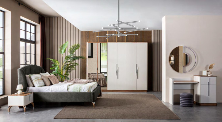 Modern slaapkamer set Bed 2x nachtkastjes Kaptafel met spiegel Kast Nieuw