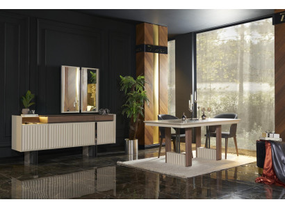 Eetkamer set Eettafel 4x Stoelen Dressoir Spiegel Modern Set Wit Eetgroep