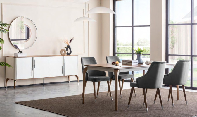 Compleet set eettafel 4x stoelen eetkamerset eetgroep houten tafel tafels 5-delig.
