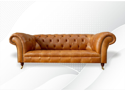 Chesterfield 3-zitsbank Walnootbruin Modern Ontwerp Leren Bank Creatief Meubilair