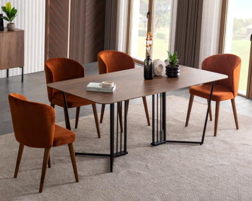 Luxe eetkamerset Eettafel 4x Stoelen Houten Stoel Textiel Eetgroep Stel Nieuw
