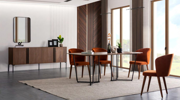 Luxe eetkamerset Eettafel 4x Stoelen Houten Stoel Textiel Eetgroep Stel Nieuw
