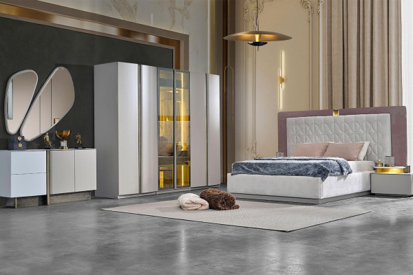Complete slaapkamermeubels Tweepersoonsbed Bed Wit Luxe Set 7-delig Hout