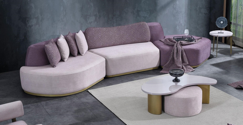 Woonlandschap Bankstel Grote Roze Stoffenbanken Modern Set 5-delig Bank