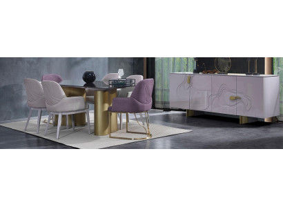 Eethoek Eetkamer meubels Eetgroep Eettafel Set Eetkamer 9-delig Roze Hout