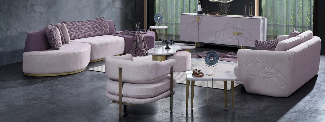 Stoffen bankstellen Bankstel Grote woonlandschap Roze Set 3-dlg Bank Modern