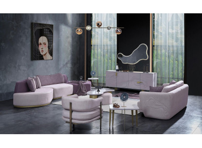 Bankstel Grote woonlandschap Roze stoffen bankstellen Modern Set 7-delig