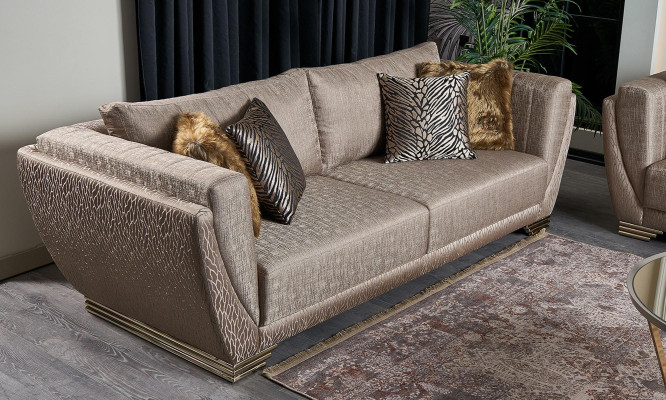 Stoffen bankstellen Bankstel Driezitsbank Beklede bank Bruin Set 3-delig Modern