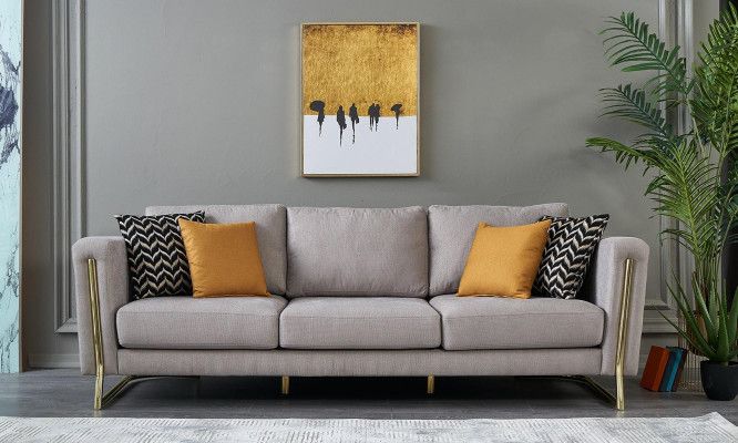 Bankstel Stoffen bankstel Bankstel gestoffeerde bank Grijs Modern Set 3-delig