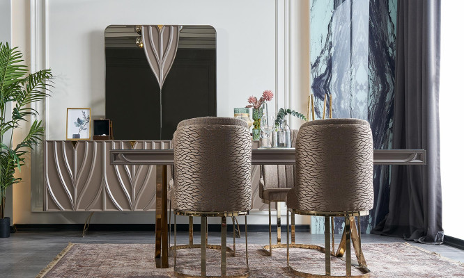 Eetgroep Eethoek Eetkamer Eettafel Hout Bruin Set 9-dlg Dressoir