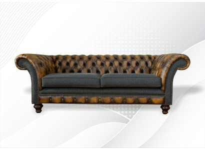 Chesterfield Geel Leder Designer Modern Design Meubels Luxe Woonkamer 3-zits
