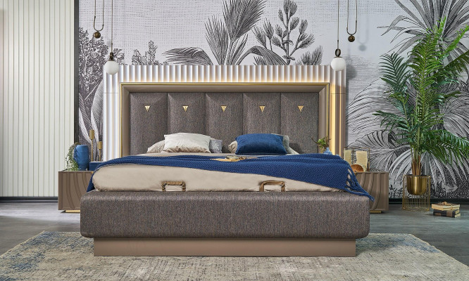 Complete slaapkamermeubels Tweepersoonsbed Bed Bruin Set 4-delig Nachtkastjes
