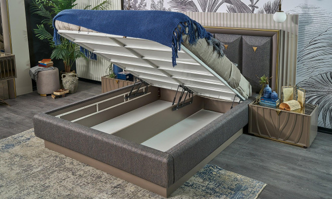 Complete slaapkamermeubels Tweepersoonsbed Bed Bruin Set 4-delig Nachtkastjes