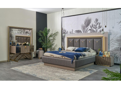 Slaapkamer set, tweepersoons bed, bruin, set van 4 stuks, console tafel, nieuw.