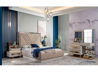 Tweepersoonsbed Compleet slaapkamerbed Beige 4-delig Houten kaptafel
