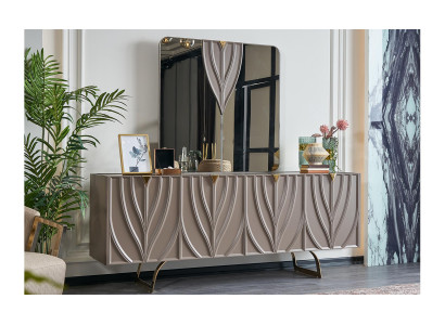 Dressoir set buffet met spiegel eetkamer hout bruin kast