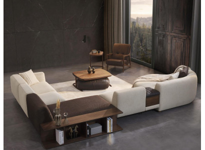Woonkamerset hoekbank U-vorm Nieuw Fauteuil Luxe Houten salontafel Poef