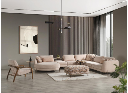 Moderne woonkamersofa set hoekbank 2x bijzettafel meubels fauteuil nieuw