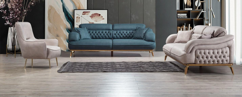 Woonkamerbankstel 3-dlg Modern Chesterfield 2x driepersoonsbank Ontwerpfauteuil  Woonkamerbankstel 3-delig Modern Chesterfield 2x driezitsbank Ontwerpfauteuil