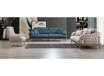 Woonkamerbankstel 3-dlg Modern Chesterfield 2x driepersoonsbank Ontwerpfauteuil  Woonkamerbankstel 3-delig Modern Chesterfield 2x driezitsbank Ontwerpfauteuil