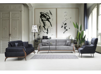 Ontwerper gestoffeerde banken woonkamerset 2x driepersoonsbanken luxueuze fauteuil