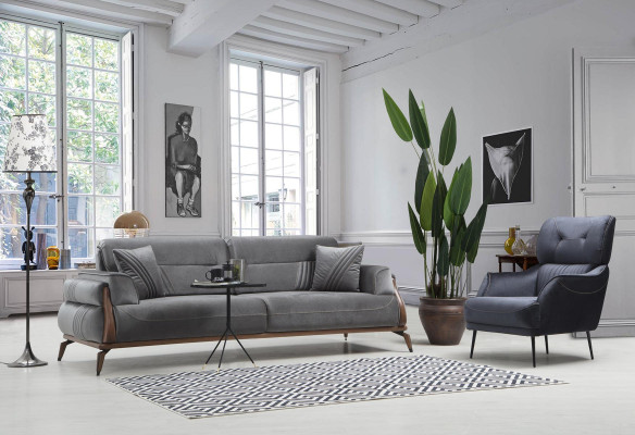 Ontwerper gestoffeerde banken woonkamerset 2x driepersoonsbanken luxueuze fauteuil