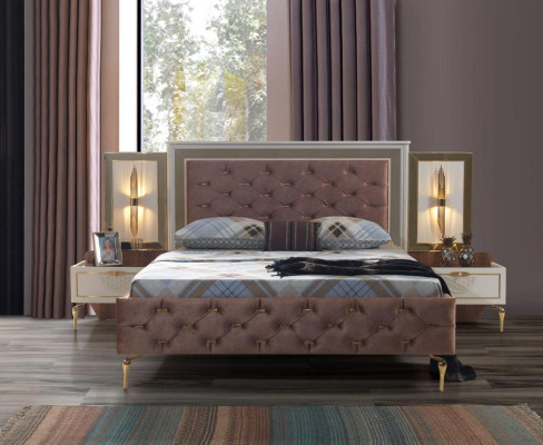 Slaapkamer Bed Ontwerp Inrichting Luxe Gestoffeerde Bedden Bruin Modern
