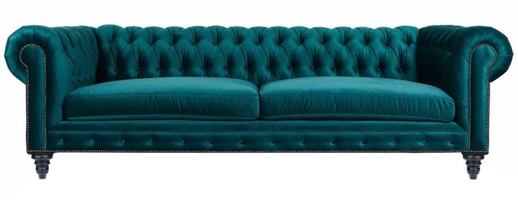 Chesterfield driezitsbank Creatief meubilair Textiel stof Blauwgroen Woonkamer Modern