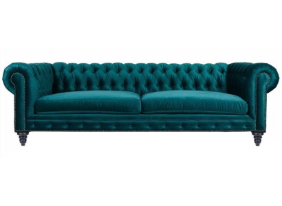 Chesterfield driezitsbank Creatief meubilair Textiel stof Blauwgroen Woonkamer Modern