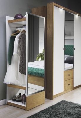 Ontwerp slaapkamerkast kledingkast Moderne kasten Hout 3-deurs. Spiegel