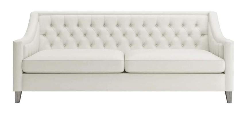 Witte driezits Chesterfield, modern design bankstel van textiel, nieuw origineel meubel.