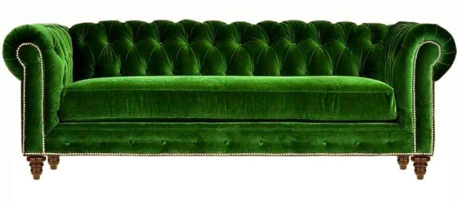 Originele Chesterfield Driezits Moderne Design Bank Groen Fluweel Meubelstof Bank