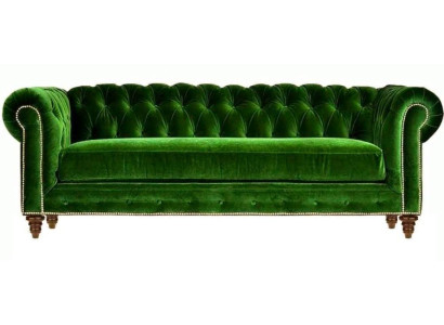 Originele Chesterfield Driezits Moderne Design Bank Groen Fluweel Meubelstof Bank