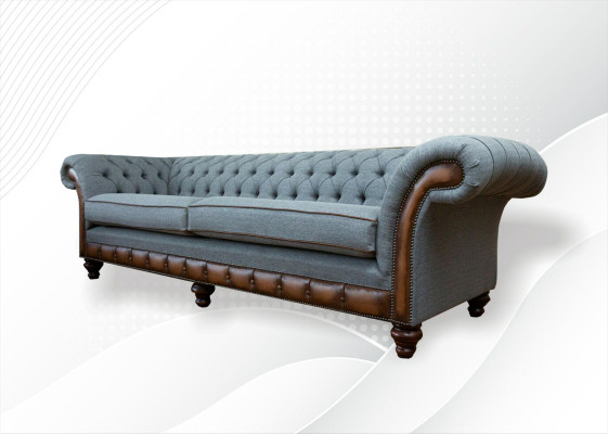 Grote xxl bankstel 4 zits bank Chesterfield bekleding leer textiel grijs
