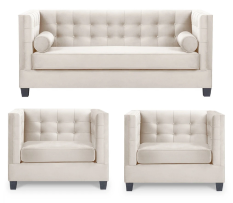 Chesterfield groep fauteuil beige stof bankstel meubels bankstel nieuw