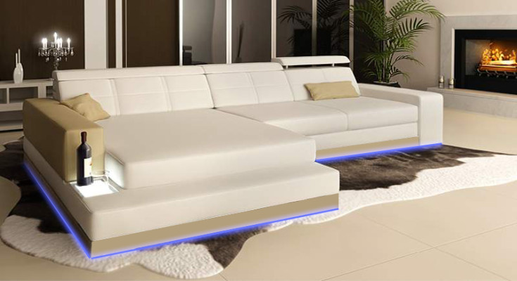 Leren bankstel met USB woonlandschap hoekbank hoekstel modern design bankstel C4010B