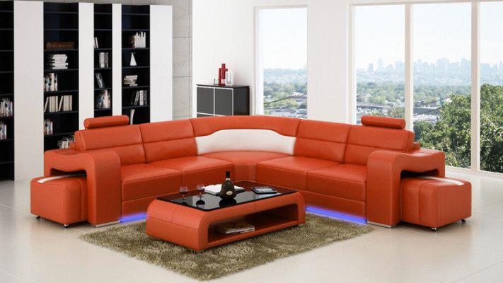 Leren bank met USB, hoekbank hoekopstelling Design Moderne Bankstel F3008B