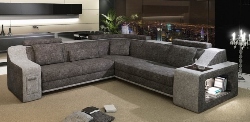 Hoekbank Lederen Textiel Bank met USB-bekleding Woonlandschap L Garnituur Zitting Isching