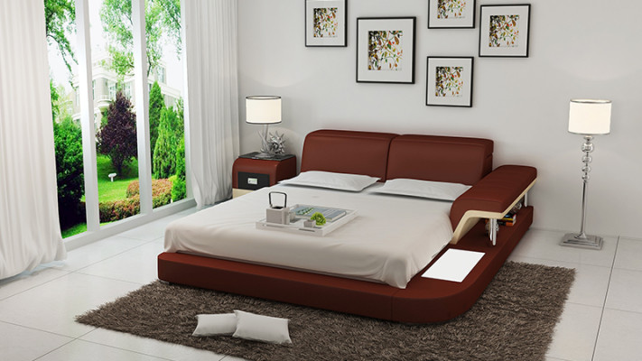 Ontwerp bed XXL Grote bedden Lederen Hotelbekleding 180x200 Multifunctioneel rek USB