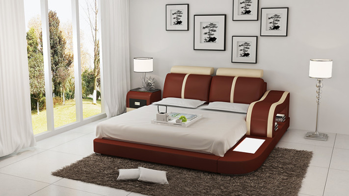 Ontwerp Bed XXL Grote Bedden Leer Hotel Bekleding 180x200 Multifunctioneel Rek USB