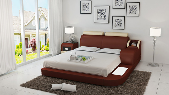 Ontwerp bed XXL Grote bedden Lederen hotel bekleding 160x200 cm Multifunctioneel rek USB