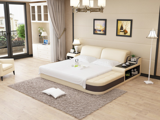Ontwerp Gewatteerd Tweepersoonsbed Moderne Slaapkamerbedden 200x210cm + USB & Plank