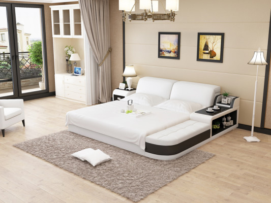 Ontwerp Gewatteerd Tweepersoonsbed Moderne Slaapkamerbedden 200x210cm + USB & Plank