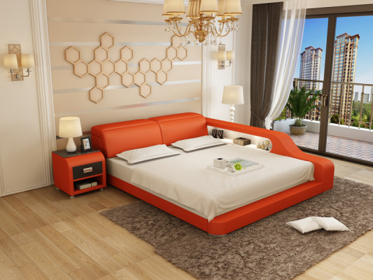 Ontwerp gestoffeerd tweepersoonsbed Moderne bedden Slaapkamer 200x210cm met USB & plank