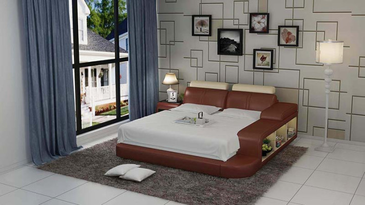 Ontwerp Gestofferd Tweepersoonsbed Moderne Bedden Slaapkamer met USB & Rek 180x200cm