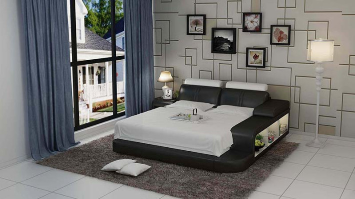Ontwerp Gestofferd Tweepersoonsbed Moderne Bedden Slaapkamer met USB & Rek 180x200cm